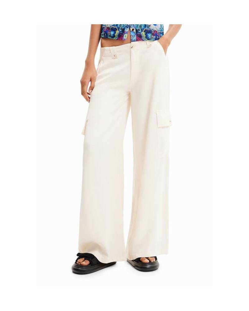 PANTALON CARGO WIDE LEG SATINE