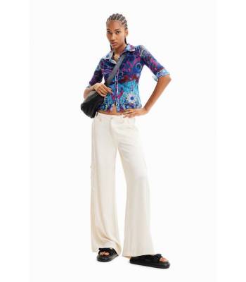 PANTALON CARGO WIDE LEG SATINE