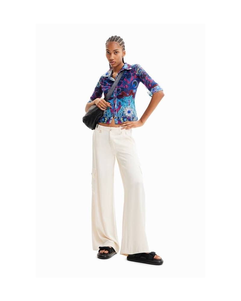 PANTALON CARGO WIDE LEG SATINE